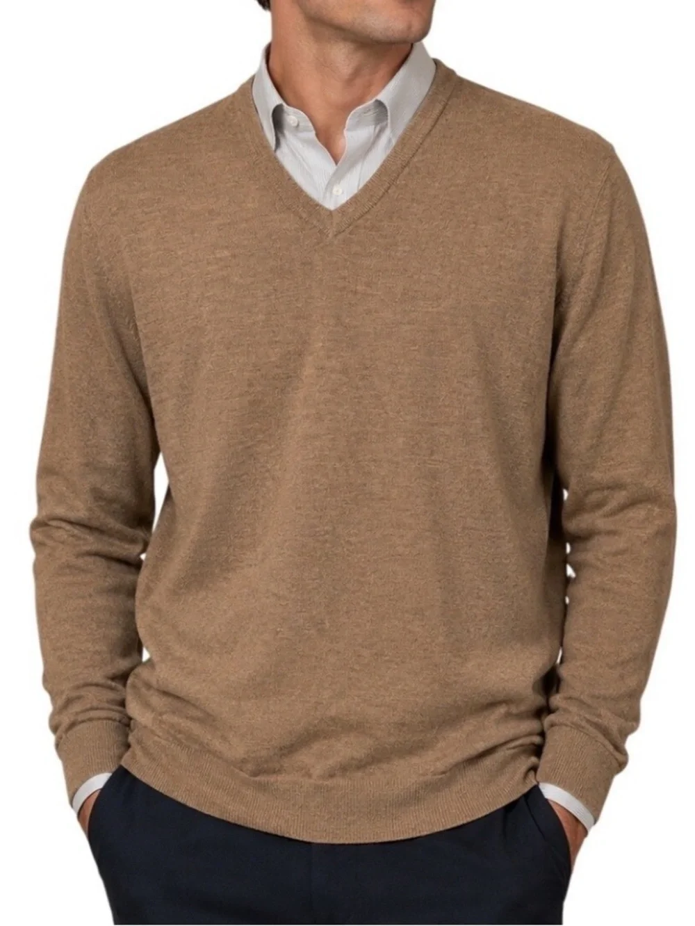 J. Crew Men's V-Neck Sweater in Camel XL